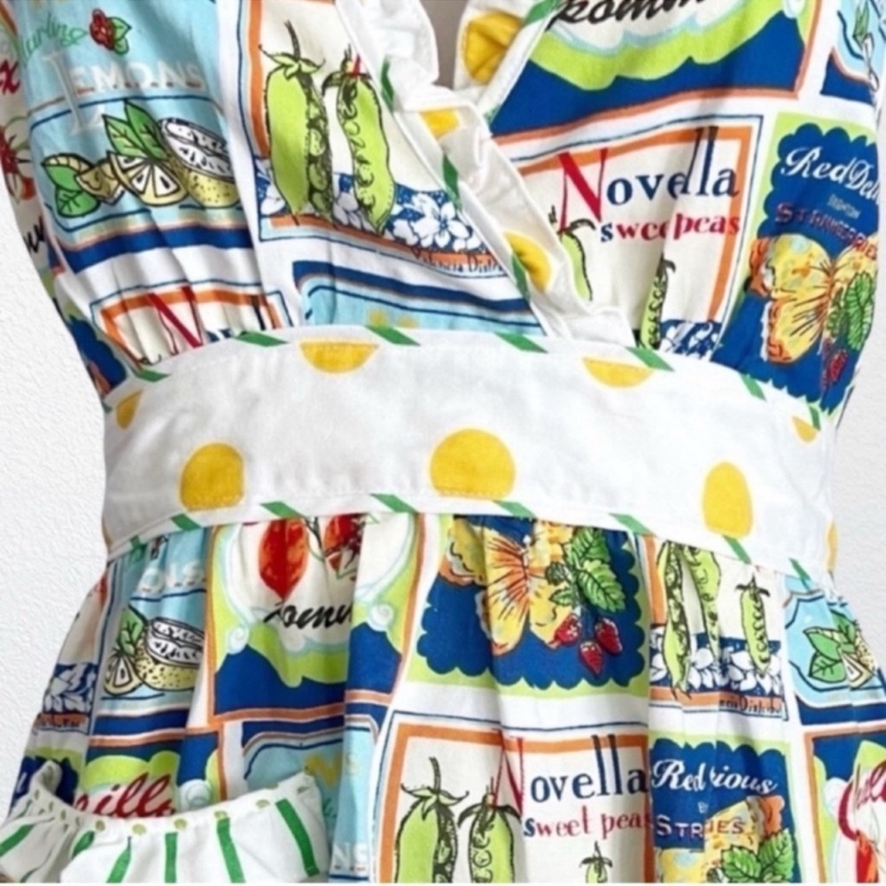 New Anthropologie Kitchen Vintage Inspired Ruffle Pinafore Apron OS White/Multi - Picture 5 of 13